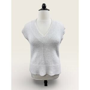 Becool Oversized Cream V Neck Sweater Vest, Size M/L